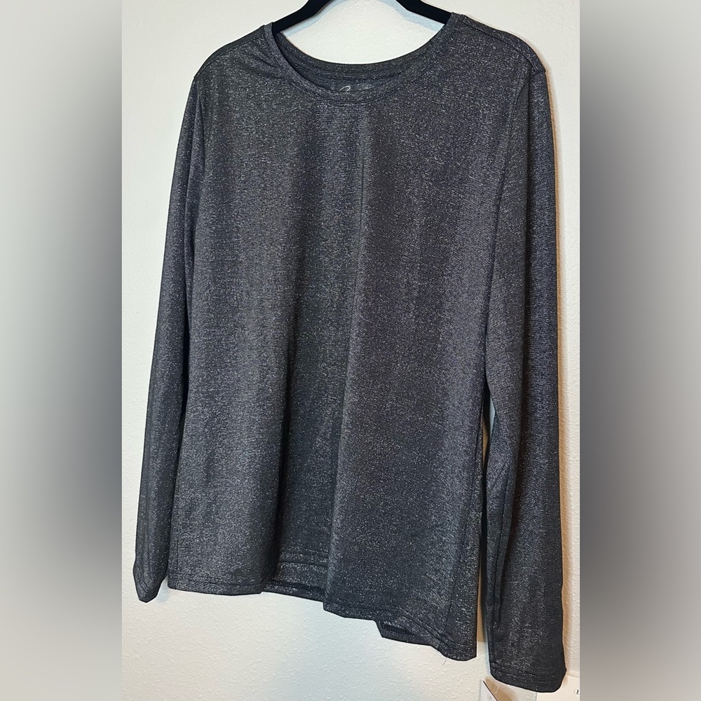 Maevn Bestee Women’s Black/Silver Glitter Long Sleeve Scrub Top NWT Size Large